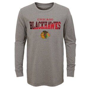Chicago Blackhawks NHL Long Sleeve T Shirt Gray Unisex Boys Girls Youth New